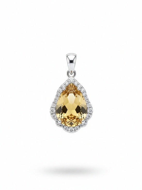 Jewelry - Genuine Citrine Pendant in 925 Silver – Sparkling Teardrop Design
